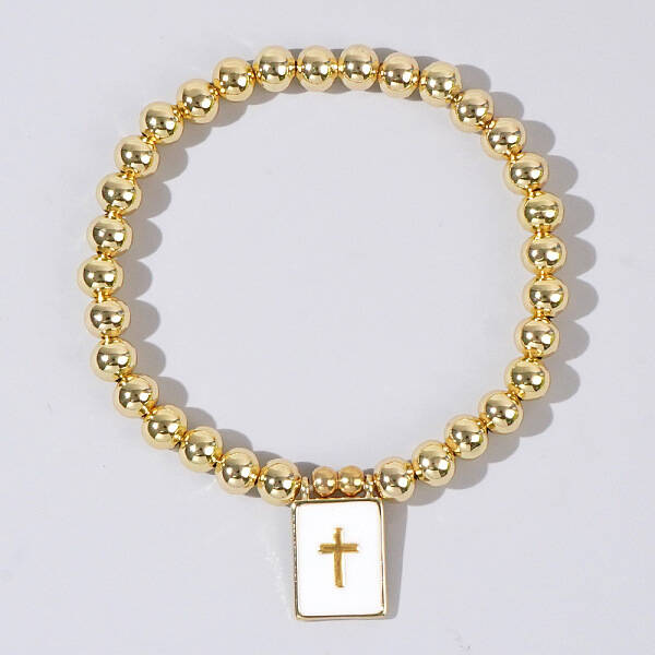 Personality Brass Round Bead Beaded Stretch Bracelets