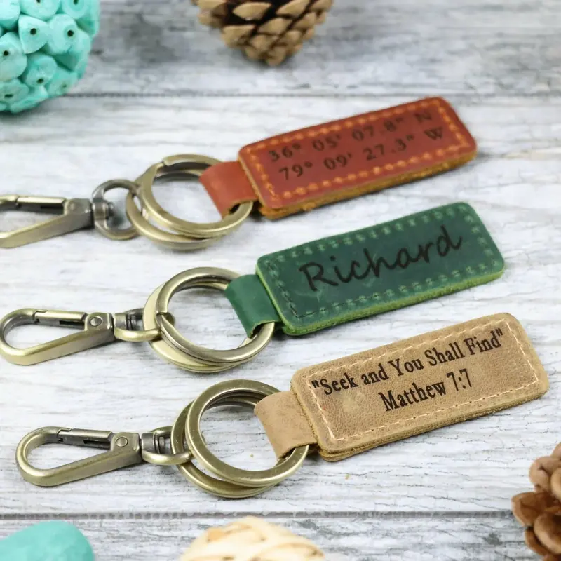 Set of 3 Customizable Leather Keychain , Real Leather, Same Day Shipping, Free Shipping US