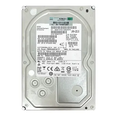 872289-001 HP 2TB 7200RPM SAS 12Gb/s 3.5-inch Hard Drive
