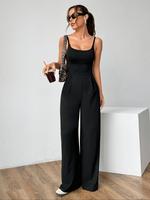 Women's Solid Backless Cami Jumpsuit, Casual Sleeveless Jumpsuit for Summer, Fashion Women's Clothing for Daily Wear, Womensw...
