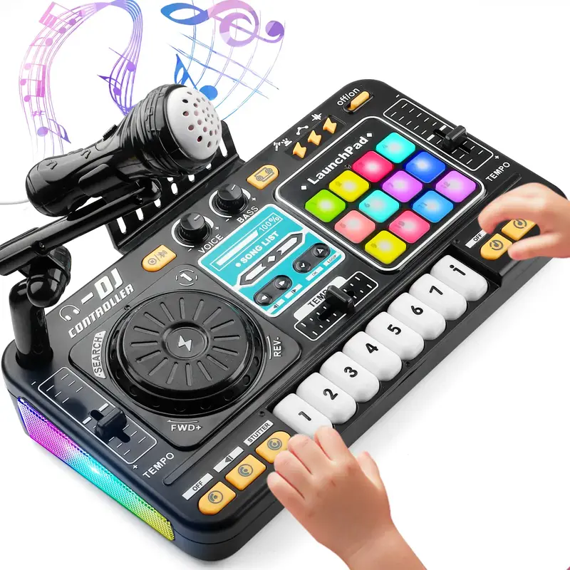 Bluetooth DJ Mixer Toy for Kids with Colorful Lights, Sound Effects & Music Fun Toys for 3-6 Years Old Boys Girls