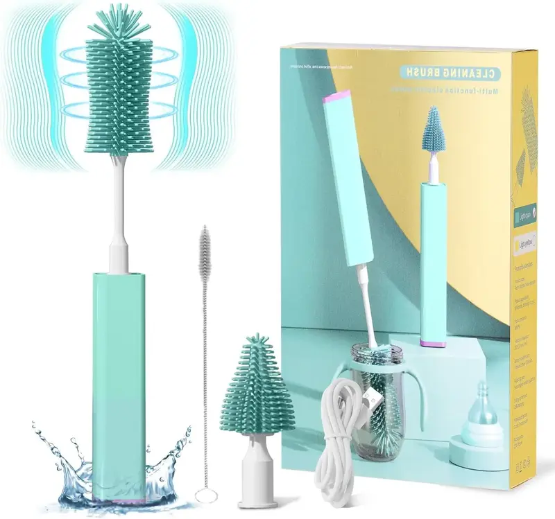 Electric Baby Bottle Brush Cleaner Set - IPX7 Waterproof Bottle Brush and Straw Brush, Silicone Bottle Brush Suitable for New...