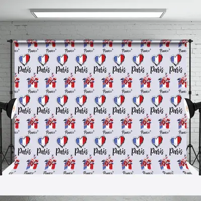 Repeated Floral French Flag Paris France Backdrop