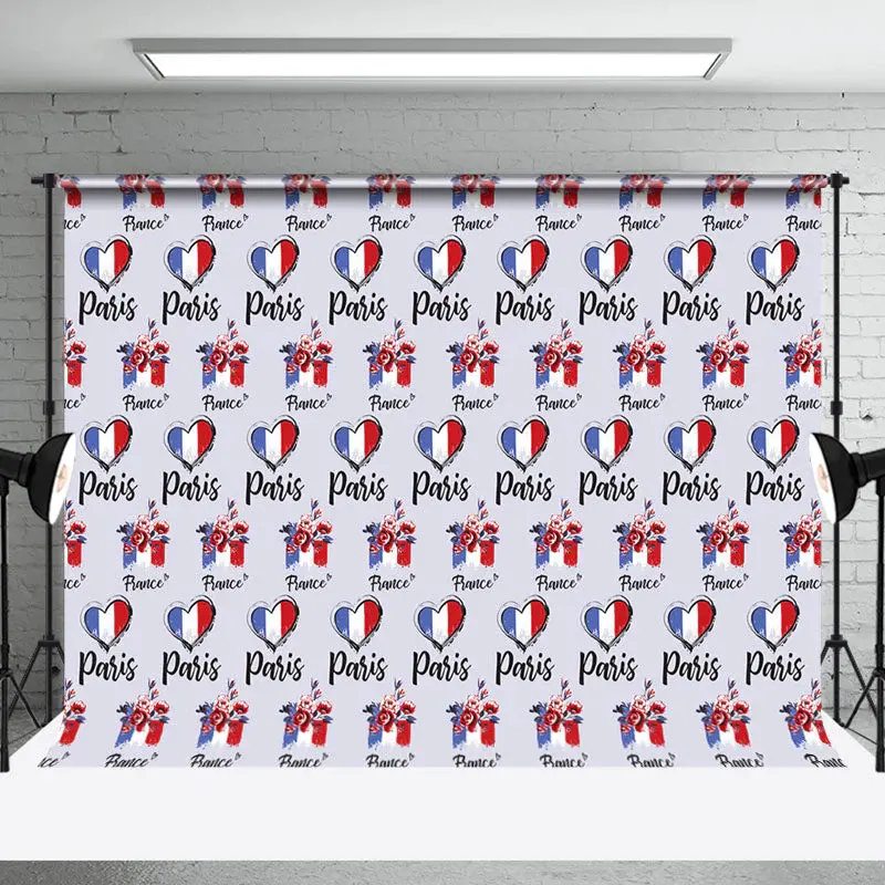 Repeated Floral French Flag Paris France Backdrop