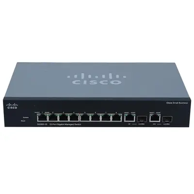 Cisco SG300-10 | Small Business 300 Series 8 x Ports 10/100/1000Base-T + 2 x Combo SFP (mini-GBIC) Ports Layer 3 Stackable Ma...