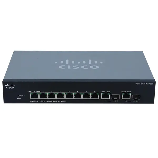 Cisco SG300-10 | Small Business 300 Series 8 x Ports 10/100/1000Base-T + 2 x Combo SFP (mini-GBIC) Ports Layer 3 Stackable Ma...