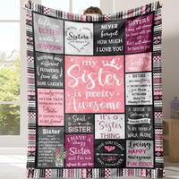 Sisters Letter Pattern Flannel Fleece Blanket with Storage Bag, 1 Count Soft Comfortable Throw Blanket, Cozy Room Accessories...