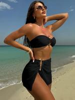 Three-Piece Set Women's Solid Color Bikini Set, Casual Fashion Chic Swimsuit Set for Beach Holiday Vacation, Ladies Swimwear ...