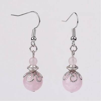 Natural Rose Quartz Bead Dangle Earrings
