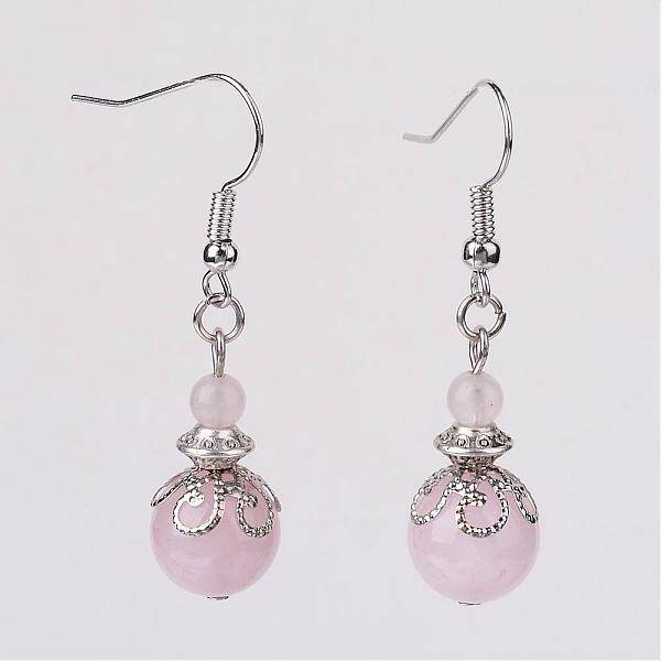 Natural Rose Quartz Bead Dangle Earrings