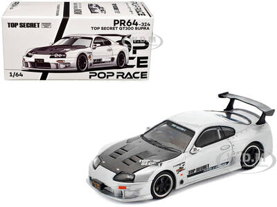 Toyota Supra Top Secret GT300 RHD (Right Hand Drive) Silver Metallic with Carbon Hood 1/64 Diecast Model Car by Pop Race