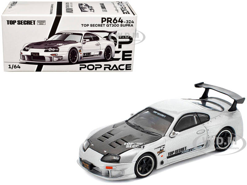 Toyota Supra Top Secret GT300 RHD (Right Hand Drive) Silver Metallic with Carbon Hood 1/64 Diecast Model Car by Pop Race