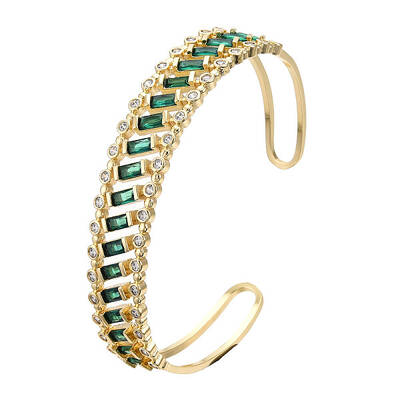 Cubic Zirconia Rectangle Open Cuff Bangle