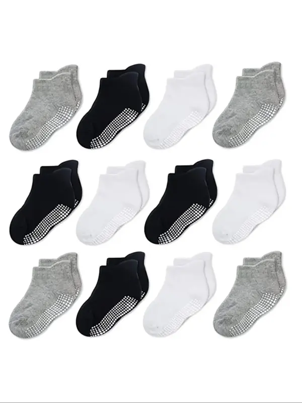 Baby Boys' Plain Anti-slip Crew Socks, Casual Comfortable Breathable Socks for Daily Wear, Knit Crew Socks for All Seasons