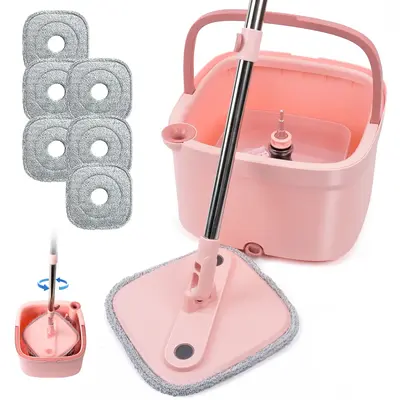 TIKAATOK Spin Mop and Bucket Set Separate Dirty and Clean Water Design Save Water Microfiber Mop for Hard Floor Wall Cabinet ...