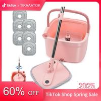TIKAATOK Spin Mop and Bucket Set Separate Dirty and Clean Water Design Save Water Microfiber Mop for Hard Floor Wall Cabinet ...