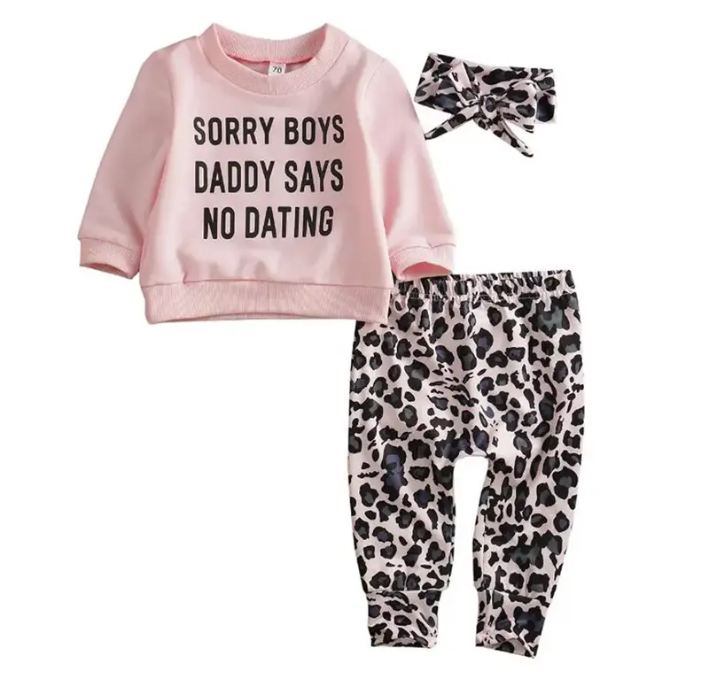 3PCS Baby Girls Pink T Shirt Pants Headband Toddlers Long Sleeve Casual Sets Clothing Babygirl Clothes Products