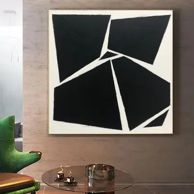 Original Abstract Painting Modern Geometric Wall Art Minimalist Oil Painting Black and White Painting Textured Wall Art for L...