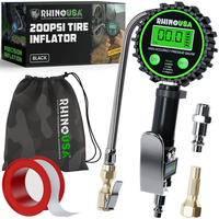 Rhino USA Digital Tire Pressure Gauge with Inflator (0-200 PSI) - Heavy Duty Air Chuck and Compressor Accessories ANSI Grade ...