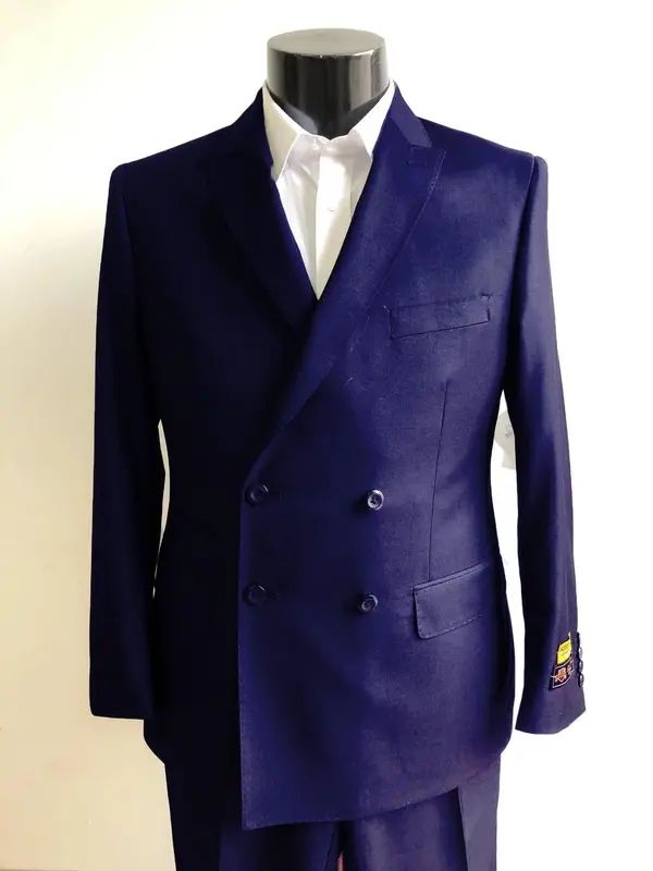 Four Button Double breasted Suit - Blue Slim Fi Suits Double Breasted Suit