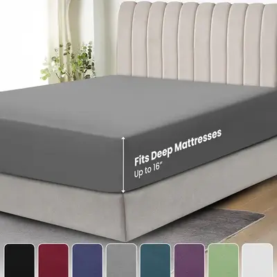 Lux Decor Solid Color Fitted Sheet - Upto 16 Inches Deep Pocket Ultra Soft Brushed Microfiber Bedding Mattress Cover - Shrink...