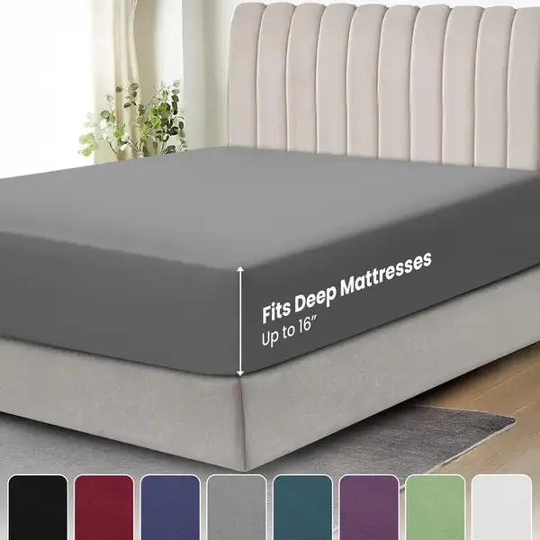 Lux Decor Solid Color Fitted Sheet - Upto 16 Inches Deep Pocket Ultra Soft Brushed Microfiber Bedding Mattress Cover - Shrink...