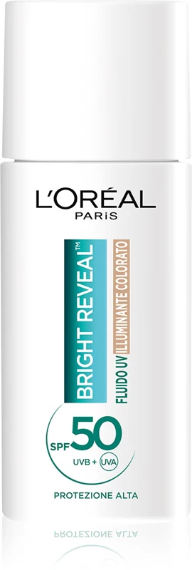 L'Oréal Paris Bright Reveal Illuminating Tinted Sunscreen with a tinted finish and light texture. SPF 50 light color 50 ml