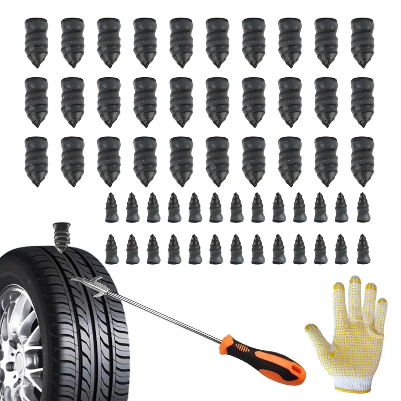 Pro Tire Plug Kit (60 Plugs - 30 Large/30 Small) w/ Tire Hook & Safety Gloves - Complete Fix! car stuff car essentials kit tr...