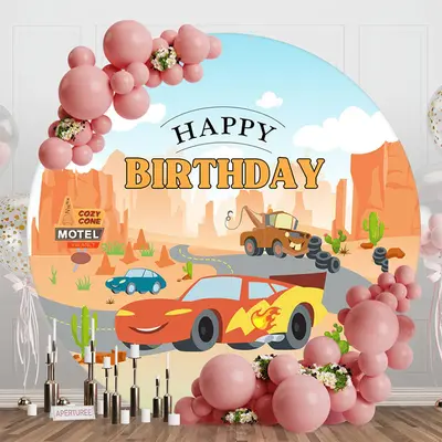 Desert Buggy Road Mountain Round Birthday Backdrop - Aperturee