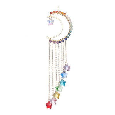 Natural Gemstone & Brass Moon Pendant Decorations