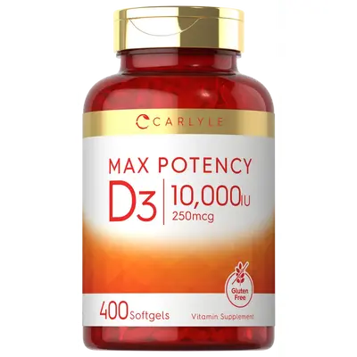 Carlyle Vitamin D 10000 IU 400 Softgels | Value Size | Max Potency | Non-GMO, Gluten Free Supplement