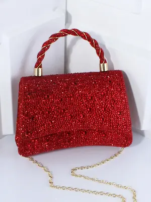 Women's Elegant Bling Rhinestone Decorated Evening Bag, Exquisite Trendy Chain Strap Crossbody Bag, Fashionable Bag for Par...