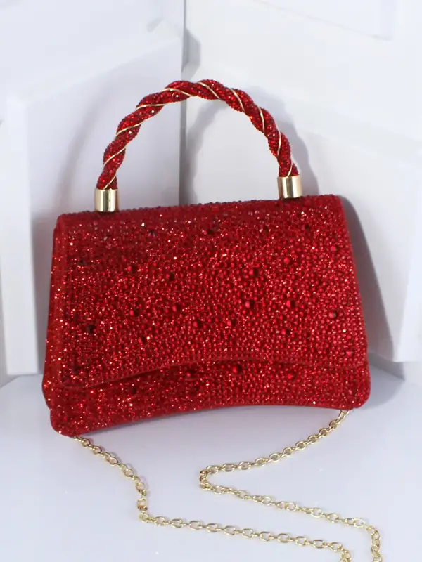 Women's Elegant Bling Rhinestone Decorated Evening Bag, Exquisite Trendy Chain Strap Crossbody Bag, Fashionable Bag for Par...