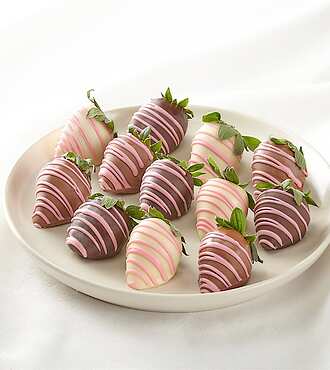 One Dozen Pink Chocolate Covered Strawberries - FedEx