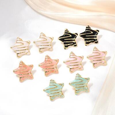 304 Stainless Steel Enamel Star Stud Earrings