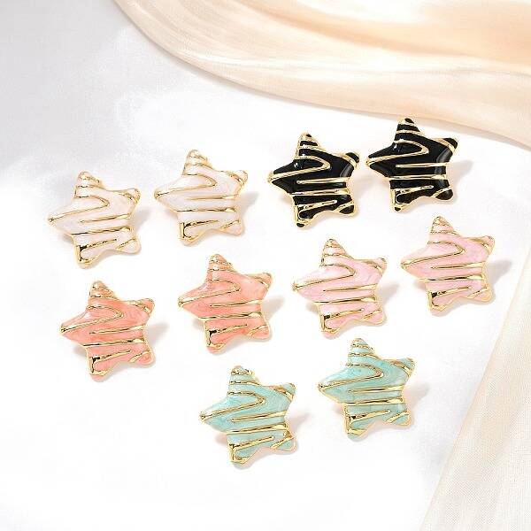 304 Stainless Steel Enamel Star Stud Earrings