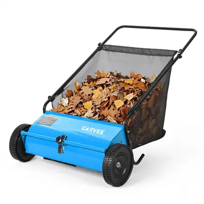 Garvee 26-Inch Push Lawn Sweeper, Walk-Behind Leaf & Grass Collector with 4 High-Speed Brushes, 7 Cu. Ft. Hopper, Heavy-Duty ...