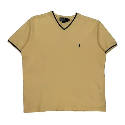 Polo By Ralph Lauren V-Neck T-Shirt - Large Beige Cotton