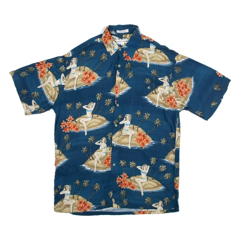 PIERRE CARDIN Mens Hawaiian Shirt Blue Floral M