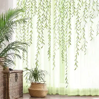 Leaf Print Curtain, 1 Count Soft Tulle Window Treatment, Elegant Home Decor for Living Room Dormitory Balcony Hotel