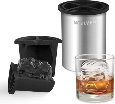 WIBIMEN Whiskey Lover’s Gift – Funny Stainless Steel Face Ice Mold for Cocktail Fans Fathersdaygift Silicone Shaker Set U...