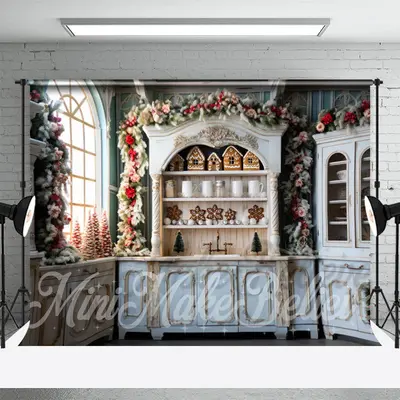 Vintage Cupboard Floral Plant Christmas Backdrop - Aperturee