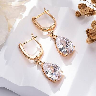 Brass Micro Pave Clear Cubic Zirconia Hoop Earrings