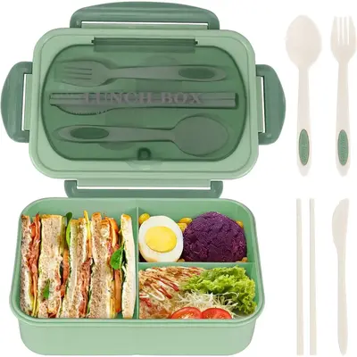 1220 ML Lunch Containers for Adults, LeakProof Lunch Box with Utensils, BPA Free, 3 Compartment Bento Box Microwave Safe, Ben...