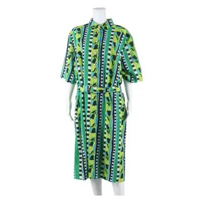 Womens Day Dress Green Viscose Crazy Pattern Short Sleeve Midi UK 26