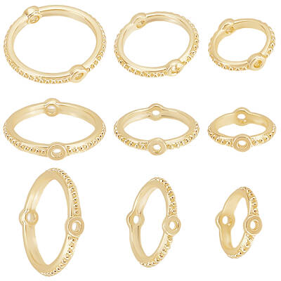 Beebeecraft 1 Box 30Pcs 3 Size Round Bead Frames 14K Gold Plated Double Hole Circle Bead Frames for Earring Bracelet Necklace...