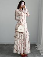 Women's Floral Print Ruffle Trim Double Layer Hem Dress, Elegant Fashion Casual Flounce Sleeve Dress for Daily Outdoor Wear, ...