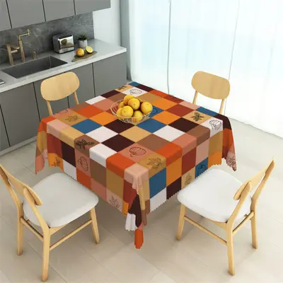Autumn Leaves Pumpkin Colorful Plaid Tablecloth - Aperturee