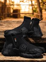 Sporty Men's Solid Color Thermal Lined Zipper Waterproof Outdoor Running Shoes, Casual Comfortable High Top Sports Shoes for ...