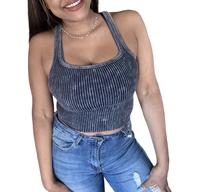“Feeling Myself” 2 Way Neckline Ribbed Washed Crop Tank Top Bralette Casual Womenswear Crop Top